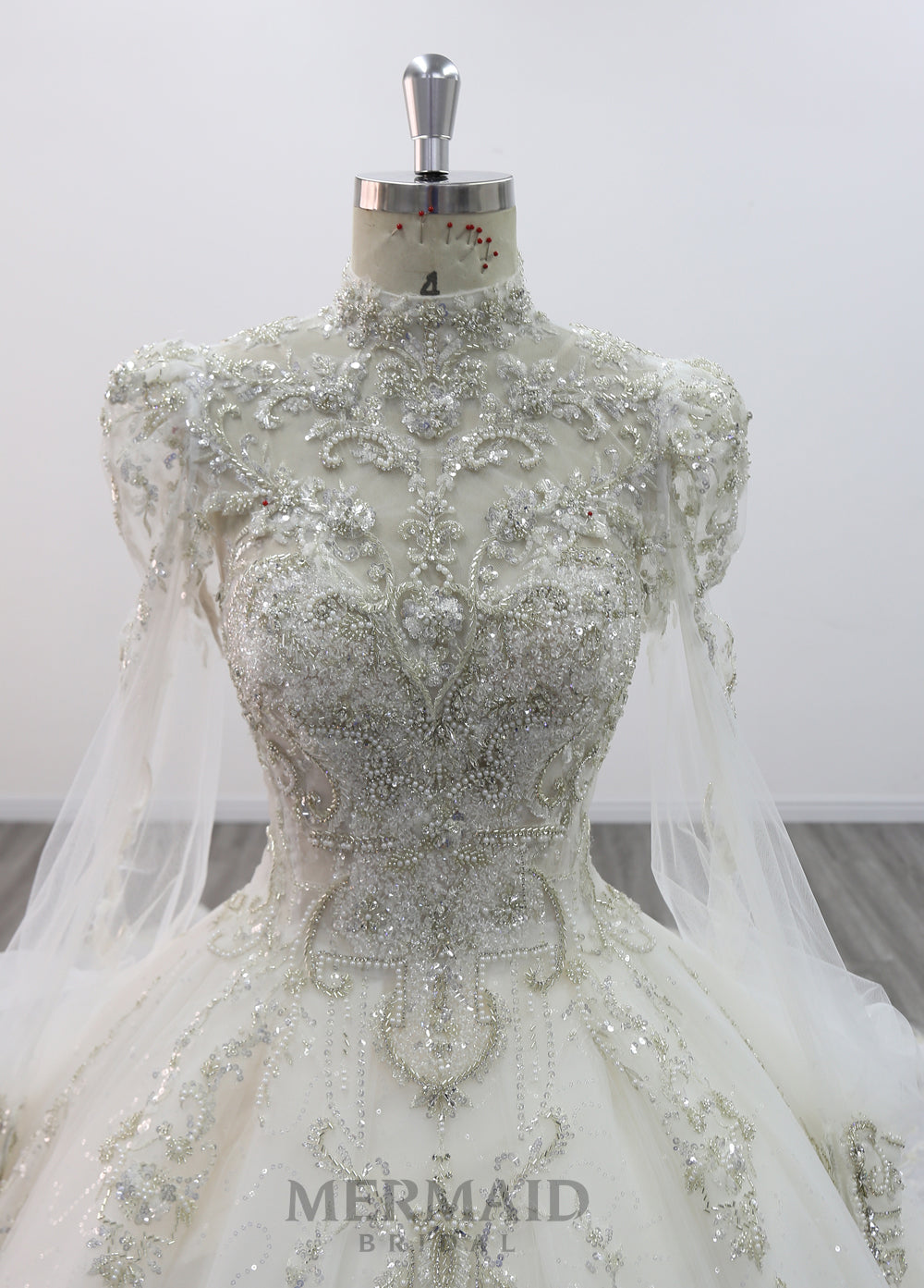 Luxury Long Sleeve Dress High Neck Cathedral Train  Heavy Lace Wedding Dress Ball Gown vestidos de novia