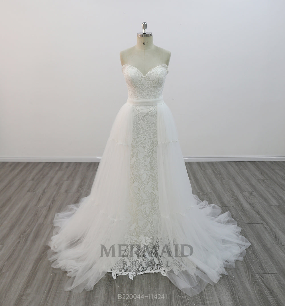 New Lace Mermaid Wedding Dress  With Detachable Skirt