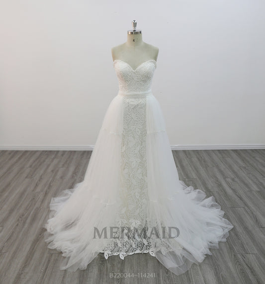 New Lace Mermaid Wedding Dress  With Detachable Skirt
