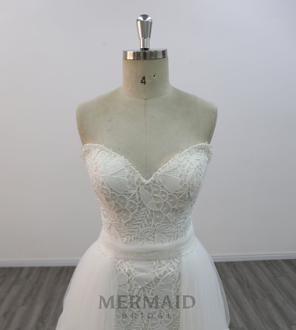 New Lace Mermaid Wedding Dress  With Detachable Skirt