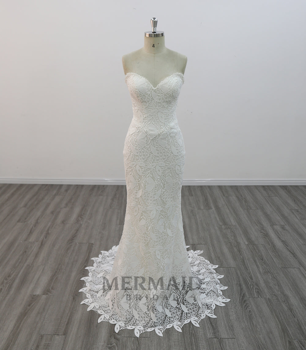 New Lace Mermaid Wedding Dress  With Detachable Skirt