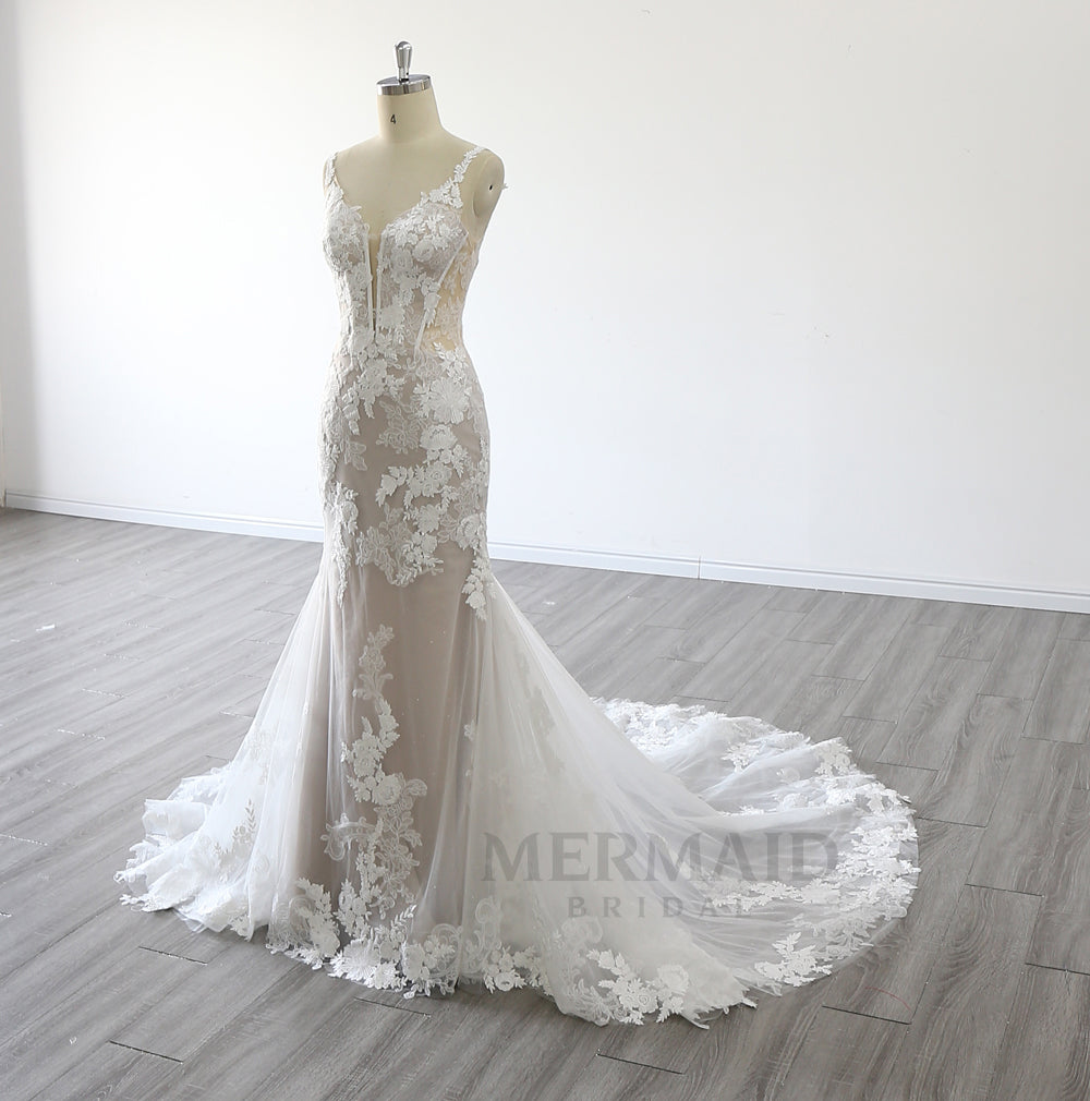 New Backless Lace Gown Mermaid Wedding Dress 2023