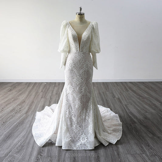 Lace Bridal Dress Mermaid Wedding Gown Long Sleeve Wedding Dress
