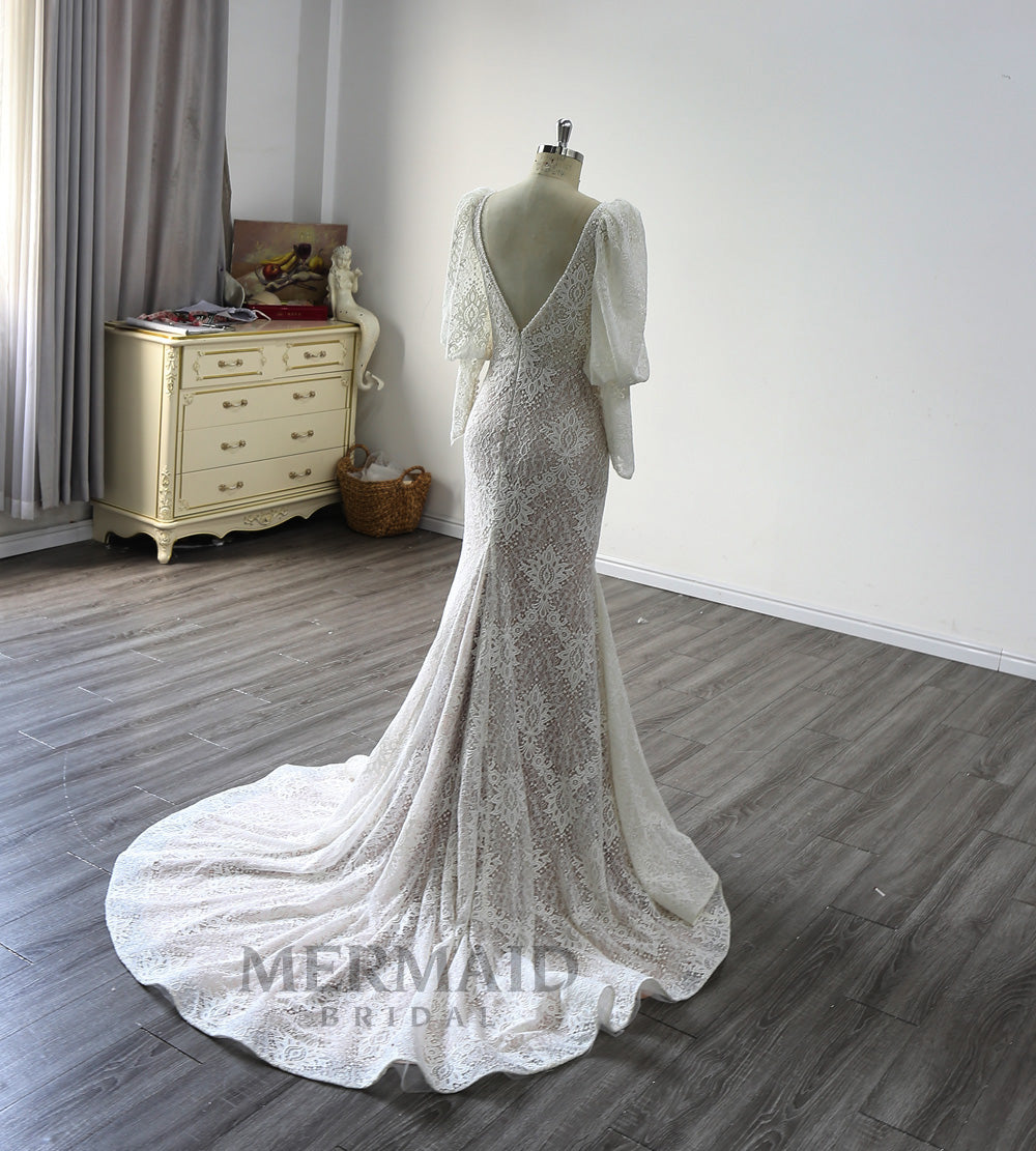 Lace Bridal Dress Mermaid Wedding Gown Long Sleeve Wedding Dress