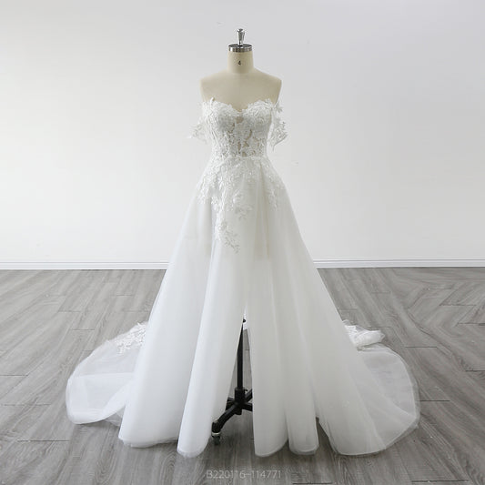 New Off The Shoulder Boho Lace Slit Wedding Dress