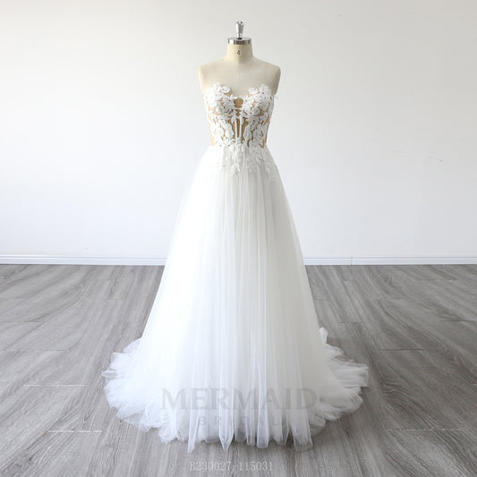 New Bohemian Beach Wedding Dress With Slit