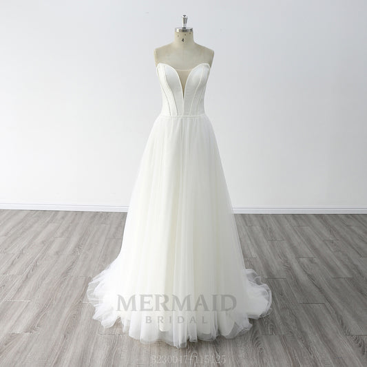 Open V Neck Court Train Beaded Boho Wedding Dress Vestido De Noiva